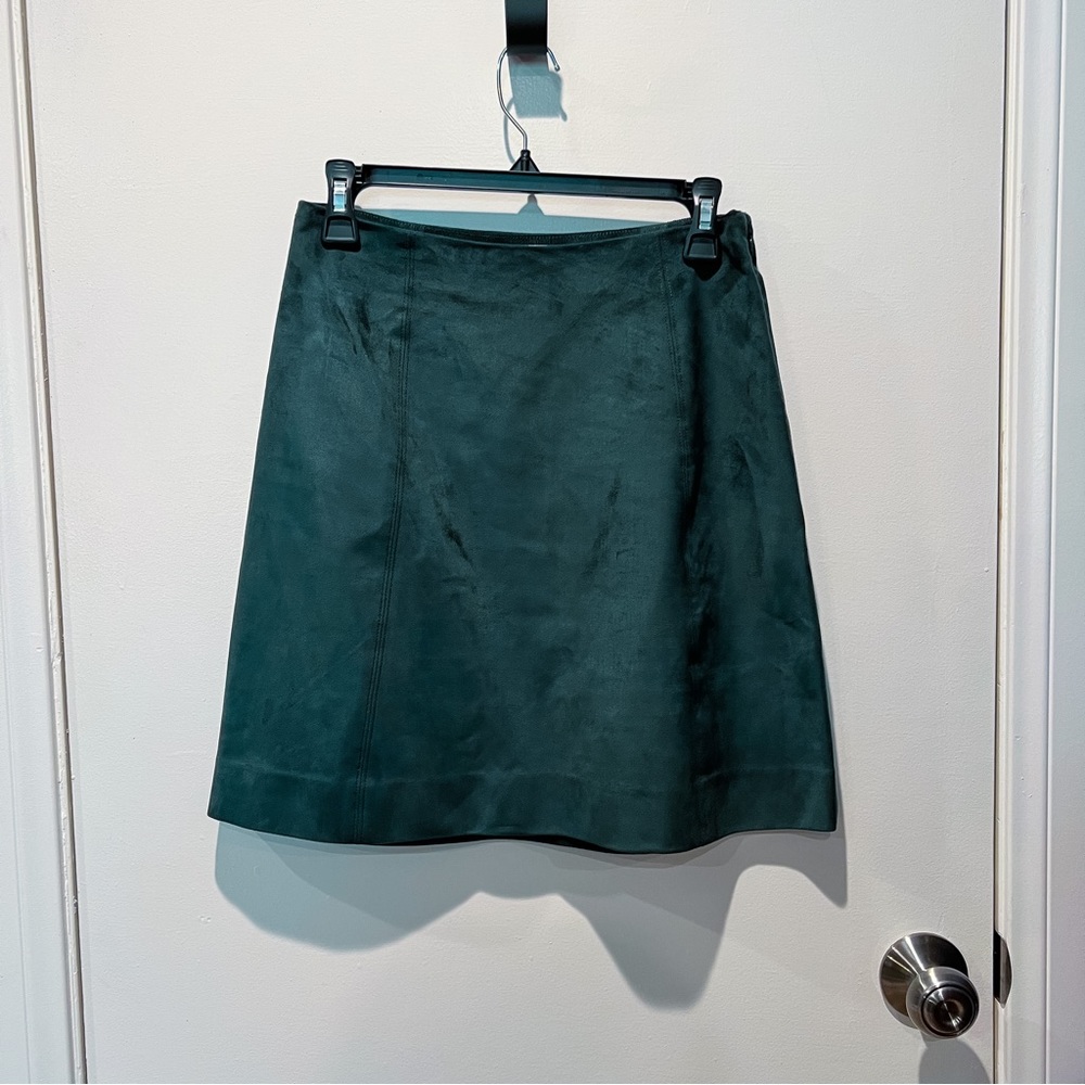 NWOT Aritzia Babaton modern mini A-Line skirt teal suede | 6